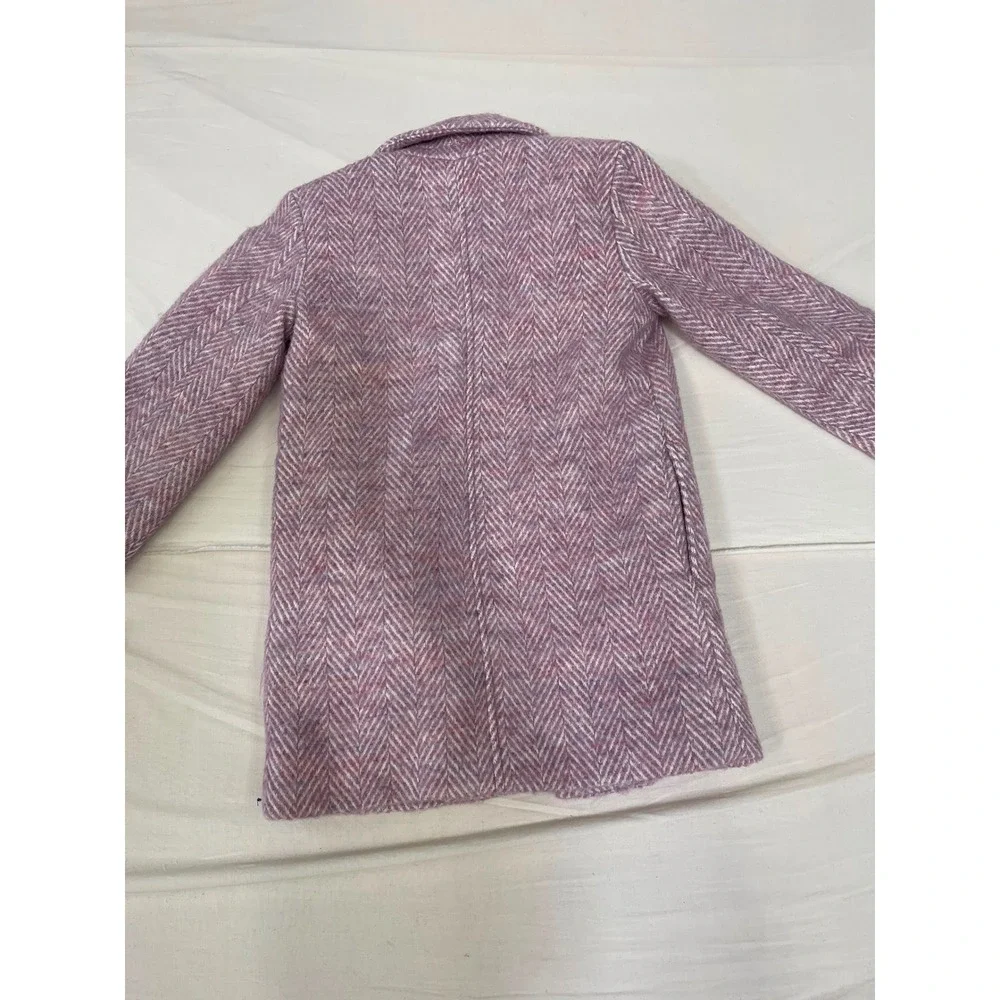 Cat & Jack Girls Herringbone Overcoat Purple White Tweed Jacket XS 4-5 New